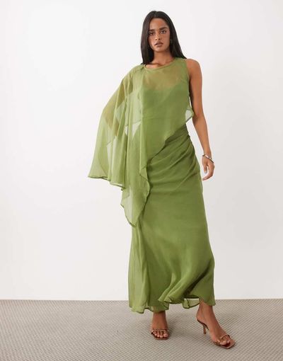 asos green asymmetric dress DESIGN rucheddress