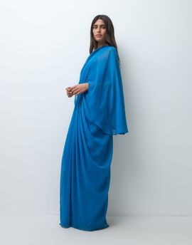 ASOS DESIGN ASOS DESIGN draped cape bodice with skirt and open back with tassel detail maxi dress in deep blue