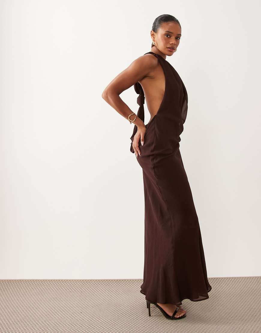 asos brown halter dress DESIGN Luxury blue gown