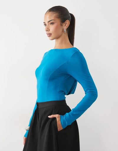 ASOS DESIGN ASOS DESIGN draped lace panel long sleeve bodysuit in teal-Blue