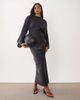 ASOS DESIGN ASOS DESIGN draped long sleeve cross front high neck satin maxi dress in midnight blue-Navy - 2