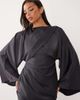 ASOS DESIGN ASOS DESIGN draped long sleeve cross front high neck satin maxi dress in midnight blue-Navy - 4