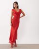 ASOS DESIGN ASOS DESIGN draped off the shoulder scarf detail double layer maxi dress in deep red - 1