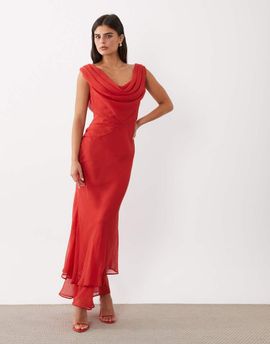 ASOS DESIGN ASOS DESIGN draped off the shoulder scarf detail double layer maxi dress in deep red