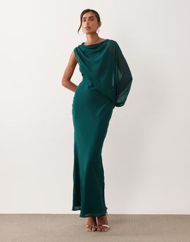 ASOS DESIGN ASOS DESIGN draped one sleeve bias maxi dress in teal-Red