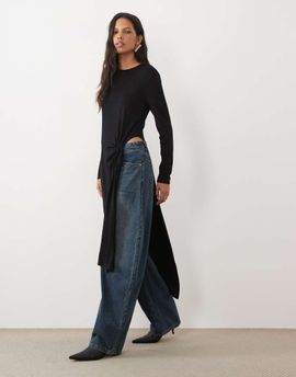 ASOS DESIGN ASOS DESIGN Draped side knotted long sleeve top in black