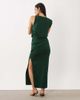 ASOS DESIGN ASOS DESIGN draped structured midi dress with split in dark green scuba-style fabric-Black - 3