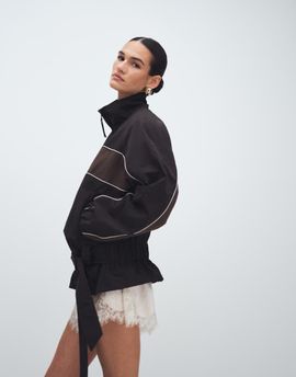 ASOS DESIGN ASOS DESIGN drop belt funnel tech track jacket in chocolate-White
