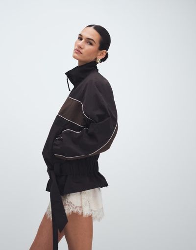 ASOS DESIGN ASOS DESIGN drop belt funnel tech track jacket in chocolate-White