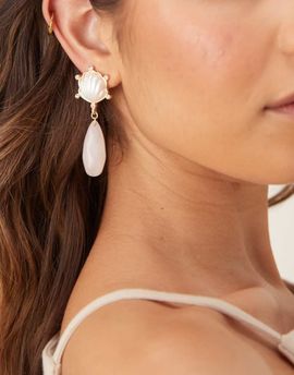 ASOS DESIGN ASOS DESIGN drop earrings in shell and rose quartz design in gold tone