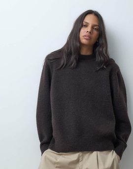 ASOS DESIGN ASOS DESIGN drop shoulder pad longline sweater in chocolate-Navy