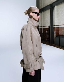 ASOS DESIGN ASOS DESIGN dropped belt mid length trench coat in stone-Neutral