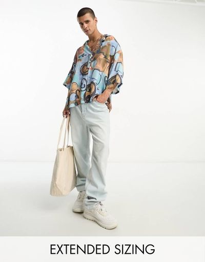 ASOS DESIGN ASOS DESIGN dropped shoulder oversized revere shirt with abstract design-Blue