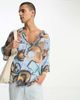 ASOS DESIGN ASOS DESIGN dropped shoulder oversized revere shirt with abstract design-Blue - 3