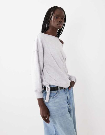 ASOS DESIGN ASOS DESIGN dropped shoulder sweatshirt in gray heather-White