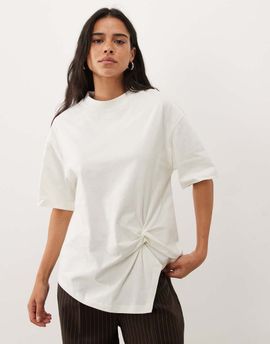 ASOS DESIGN ASOS DESIGN dropped shoulder top with self-knot in ecru-Blue