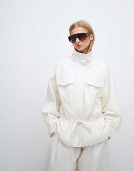 ASOS DESIGN ASOS DESIGN dropped waist cinched windbreaker jacket in off white-Neutral