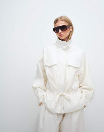 ASOS DESIGN ASOS DESIGN dropped waist cinched windbreaker jacket in off white-Neutral