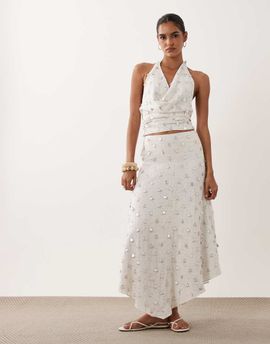 ASOS DESIGN ASOS DESIGN dropped waist embellished midi skirt in white - part of a set