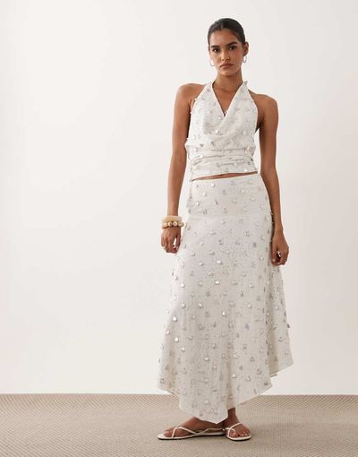 ASOS DESIGN ASOS DESIGN dropped waist embellished midi skirt in white - part of a set