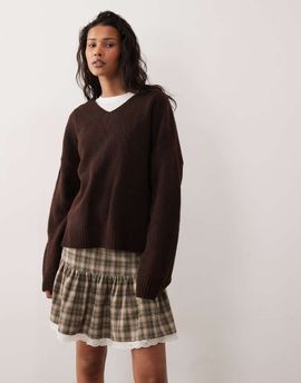 ASOS DESIGN ASOS DESIGN dropped waist lace trim mini skirt in plaid-Multi