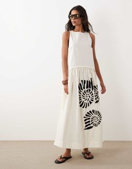 ASOS DESIGN ASOS DESIGN dropped waist maxi dress with natural shell embroidery in neutral