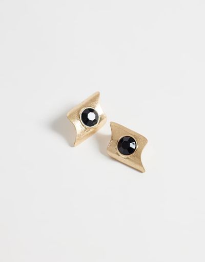 ASOS DESIGN ASOS DESIGN earrings with abstract black stone-set in brushed gold tone