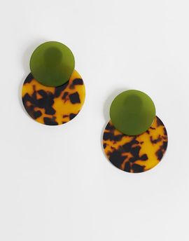 ASOS DESIGN ASOS DESIGN earrings with double drop faux-shell discs in green and tort resin-Brown