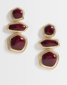 ASOS DESIGN ASOS DESIGN earrings with triple drop resin stone set in burgundy-GOLD