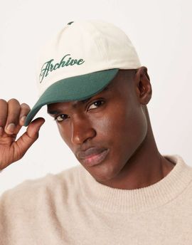 ASOS DESIGN ASOS DESIGN ecru cap with contrast green peak and embroidery-White