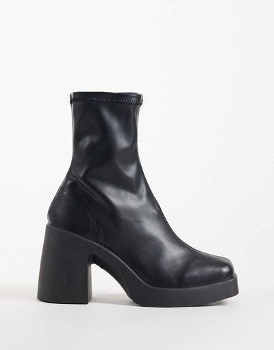 ASOS DESIGN ASOS DESIGN Edison square toe chunky heeled sock boots in black