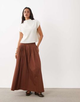 ASOS DESIGN ASOS DESIGN elasticated waist volume maxi skirt in brown