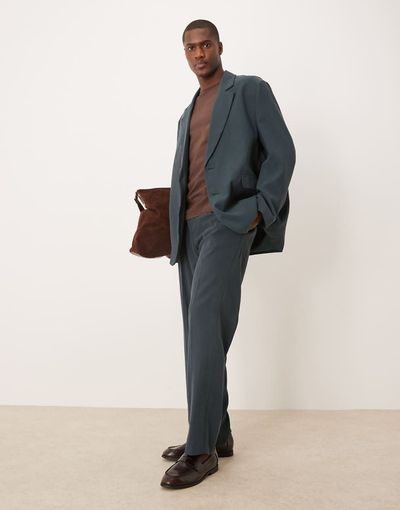 ASOS DESIGN ASOS DESIGN elasticized straight leg suit pants in blue-Black
