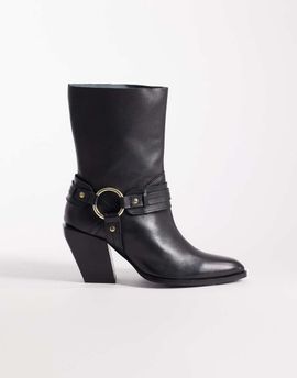 ASOS DESIGN ASOS DESIGN Elena leather western ankle boots with harnesses in black