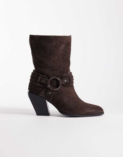 ASOS DESIGN ASOS DESIGN Elena suede western ankle boots with harness detailing in chocolate-Brown