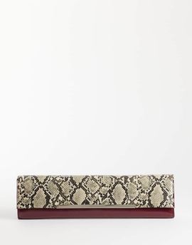 ASOS DESIGN ASOS DESIGN elongated clutch in snake and burgundy with metal bar detail-NEUTRAL