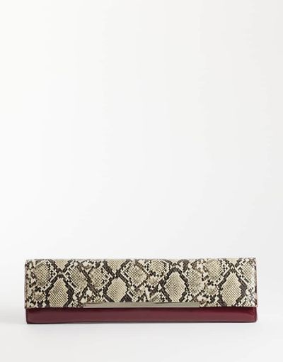 ASOS DESIGN ASOS DESIGN elongated clutch in snake and burgundy with metal bar detail-NEUTRAL