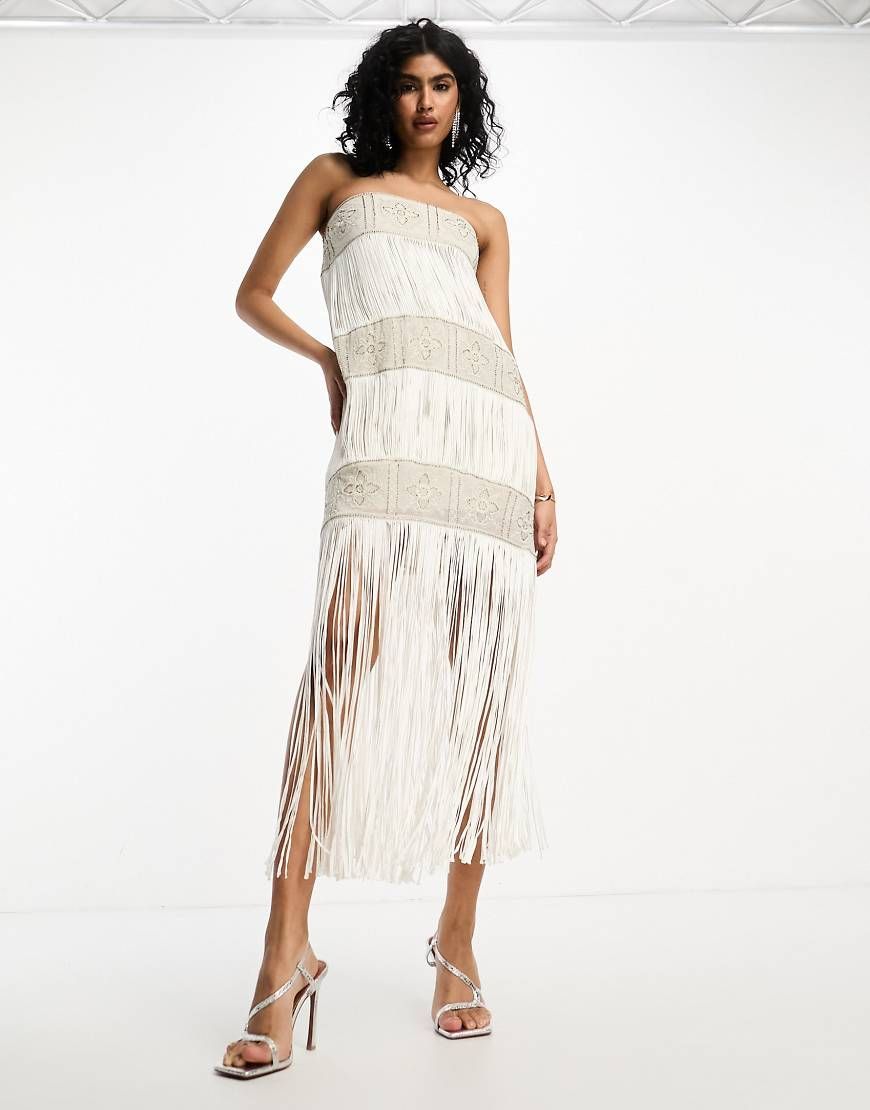 asos design beaded embellished bandeau midi dress in white Azure Nightfall Dress: Baby black renaissance dress making it ideal for Color:GREEN-MULTI
