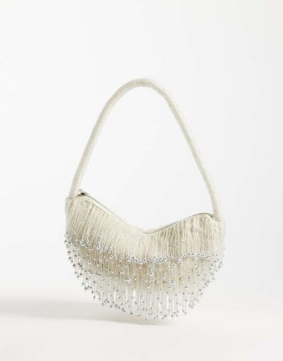 ASOS DESIGN ASOS DESIGN embellished drop tassel shoulder bag in cream-White