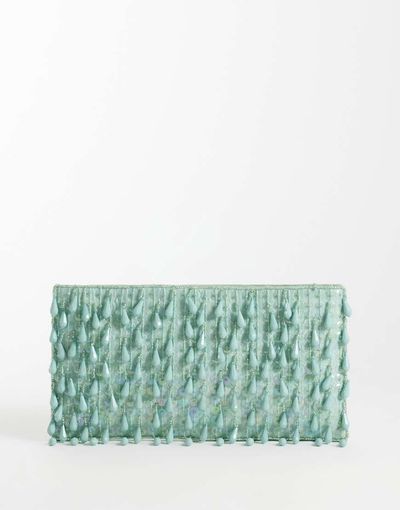 ASOS DESIGN ASOS DESIGN embellished droplet zip top clutch bag in light blue