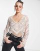ASOS DESIGN ASOS DESIGN embellished long sleeve festival top with fringe detail in peach-Orange - 1