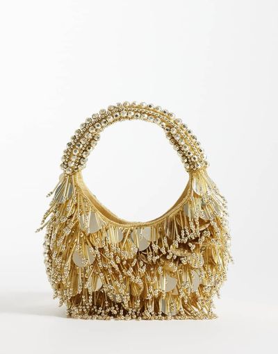 ASOS DESIGN ASOS DESIGN embellished scoop sequin and bead bag in gold