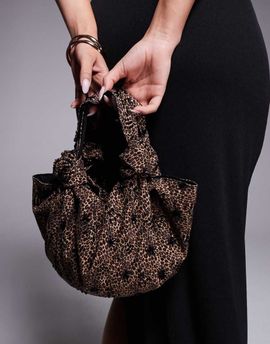 ASOS DESIGN ASOS DESIGN embellished slouchy clutch purse with knot handles in leopard print-Multi