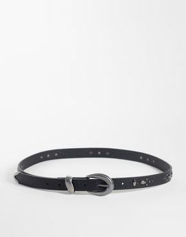 ASOS DESIGN ASOS DESIGN embossed diamond pattern studded faux leather belt in black-WHITE