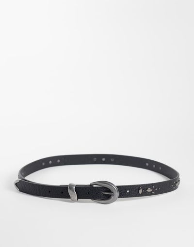 ASOS DESIGN ASOS DESIGN embossed diamond pattern studded faux leather belt in black-WHITE