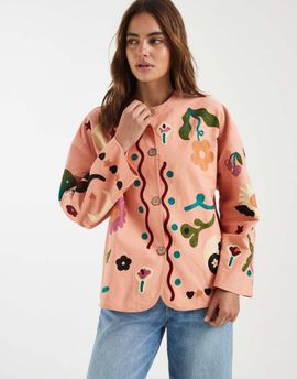 ASOS DESIGN ASOS DESIGN embroidered collarless jacket in peach-pink