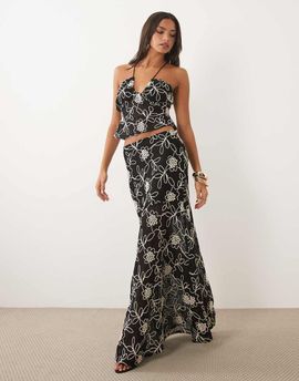ASOS DESIGN ASOS DESIGN embroidered crochet maxi skirt in mono - part of a set-Multi