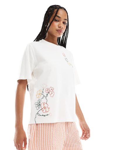 ASOS DESIGN ASOS DESIGN embroidered floral t-shirt in cream-White