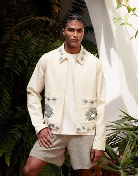 ASOS DESIGN ASOS DESIGN embroidered harrington jacket in ecru-Neutral