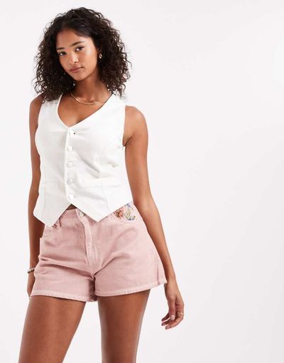 ASOS DESIGN ASOS DESIGN embroidered shorts in washed pink